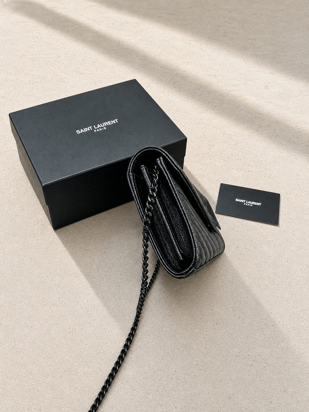 Yves Saint Laurent Envelope Black Quilted Leather Chain Wallet - Picture 2 of 5